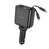 HOCO DZ24 80W Car Charger Black USB-A & USB-C with Retractable Cable