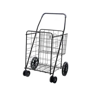 CRONY Double basket large shopping cart Foldable Wheeled Compact Portable Luggage Cart Metal Foldable Supermarket Trolley Folding Shopping Cart