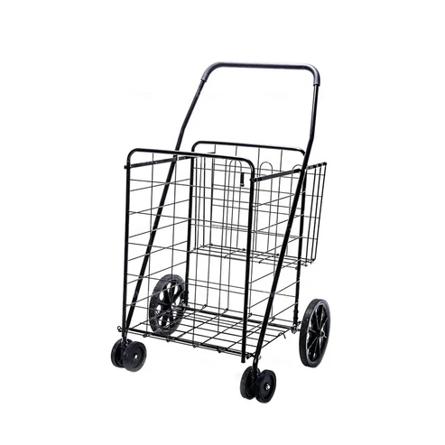 CRONY Double basket large shopping cart Foldable Wheeled Compact Portable Luggage Cart Metal Foldable Supermarket Trolley Folding Shopping Cart