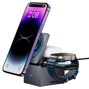 Hoco CQ8 folding 3-in-1 magnetic wireless charger on tabletop