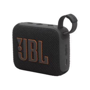 JBL Go 4 Bluetooth speaker in black with integrated carrying loop