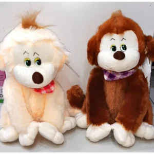Cute and colorful monkey plush toy with floppy limbs and a big smile