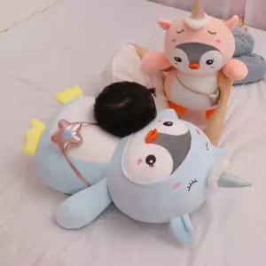 penguin plush toy, soft stuffed animal, cute penguin pillow, huggable plush for kids and adults