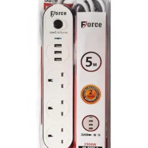 Power Socket Strip 2500W with 3 AC Outlets and 3 USB Ports