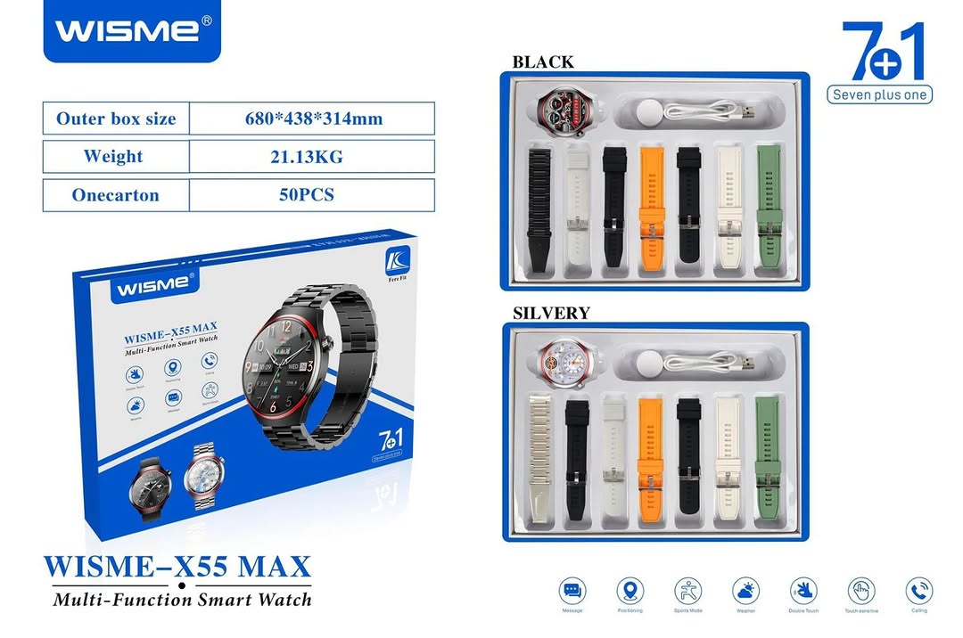 WISME X55 Max Smartwatch Multi-Function Fitness Tracker with 7+1 Straps Calling Sports Health Features