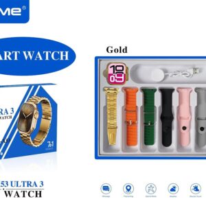WISME X53 Ultra 3 Smartwatch – Premium Gold Edition with 7+1 Straps, Bluetooth Calling, Sports & Health Tracking