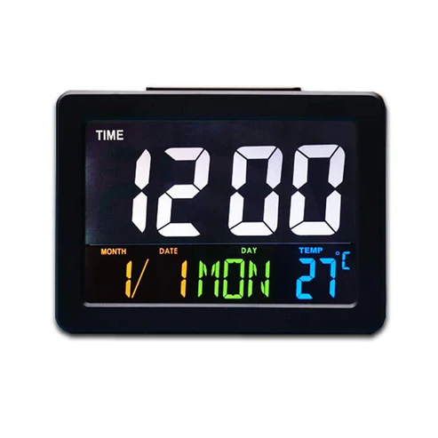 CRONY GH-2000 Color Electronic Clock Bedside Large Screen LED Alarm Clock with Date Temperature | Black