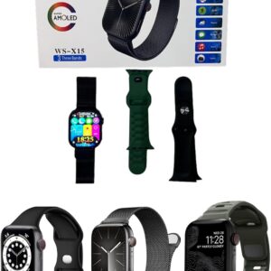 ADHOMAX Wisme WS-X15 Smartwatch – Super AMOLED 5D Display, GPS, Gesture Control, Bluetooth Calls, Fitness & Health Tracker with 3 Straps (Black)