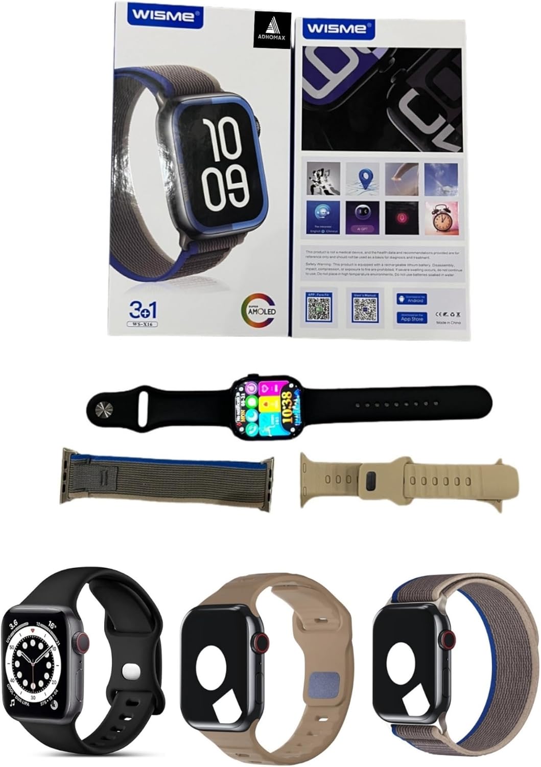 ADHOMAX Wisme WS-X16 Smartwatch Super AMOLED Display GPS AI GPT Bluetooth Calls Fitness Health Tracker with Wireless Charging (Unisex)