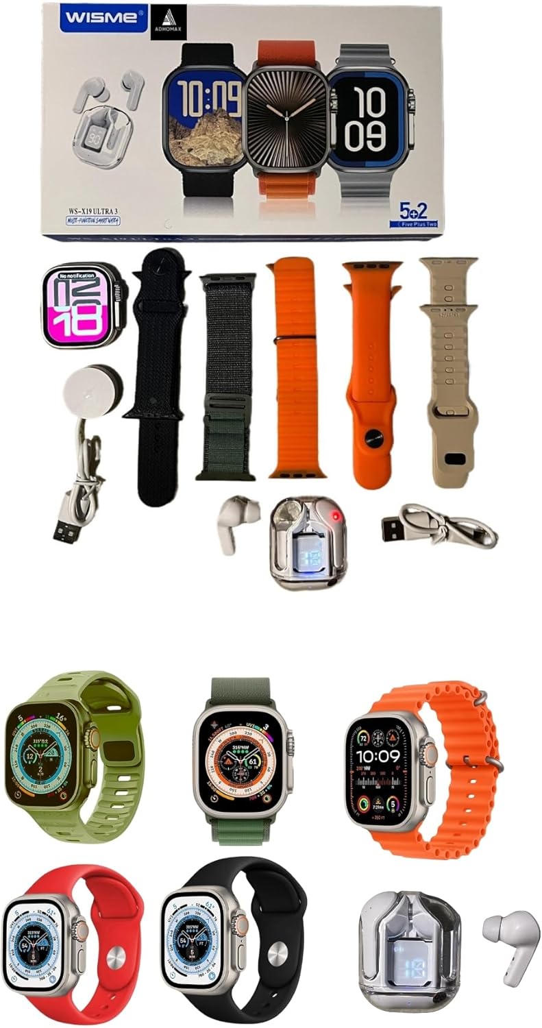 ADHOMAX Wisme WS-X19 Ultra3 Smartwatch with Earbuds GPS AI GPT Bluetooth Calls Fitness Health Tracker Wireless Charging (Silver)