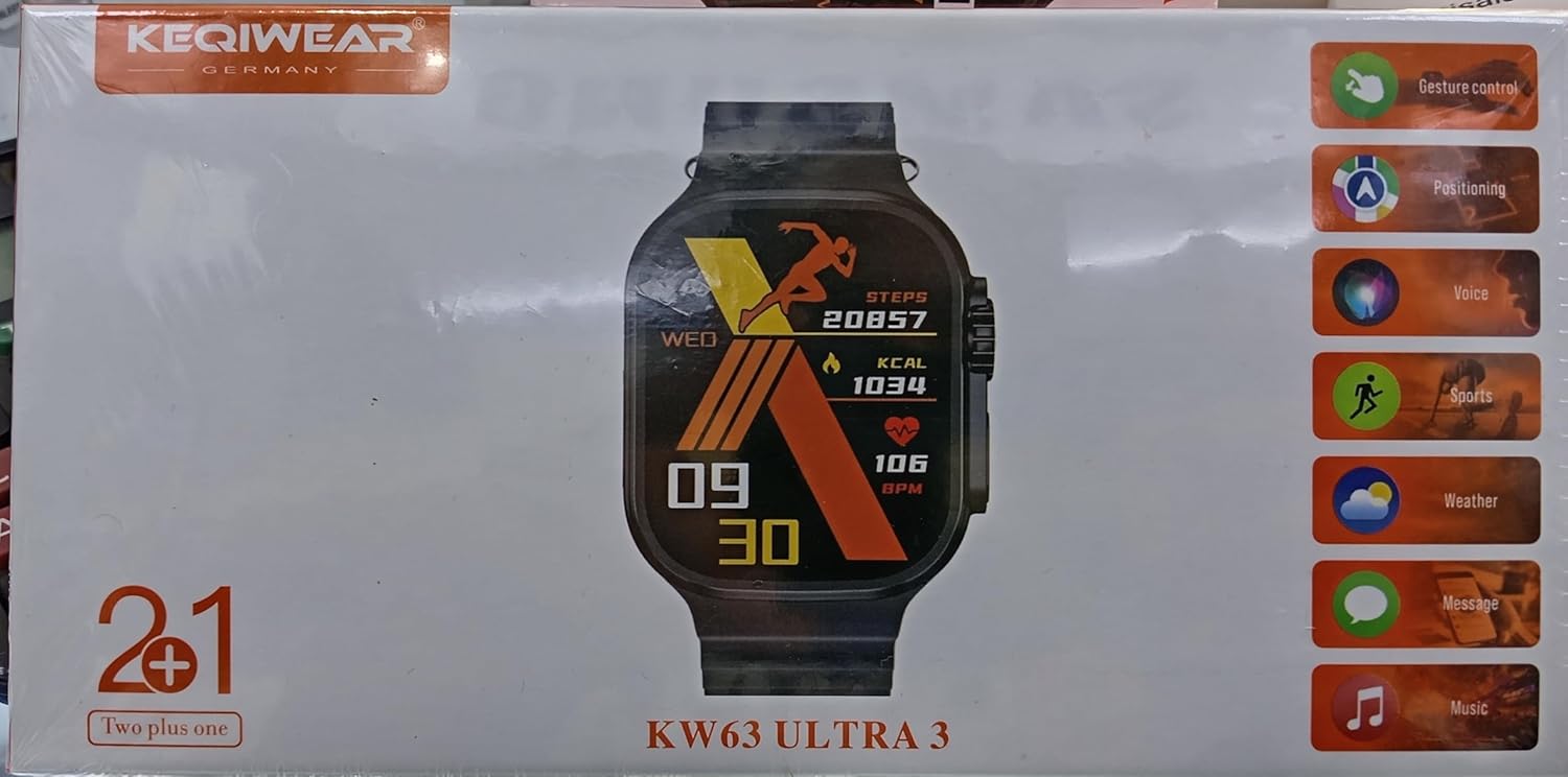 Keqiwear KW63 Ultra 3 Smartwatch Multi-Sport Fitness Tracker with Heart Rate Weather Voice Control