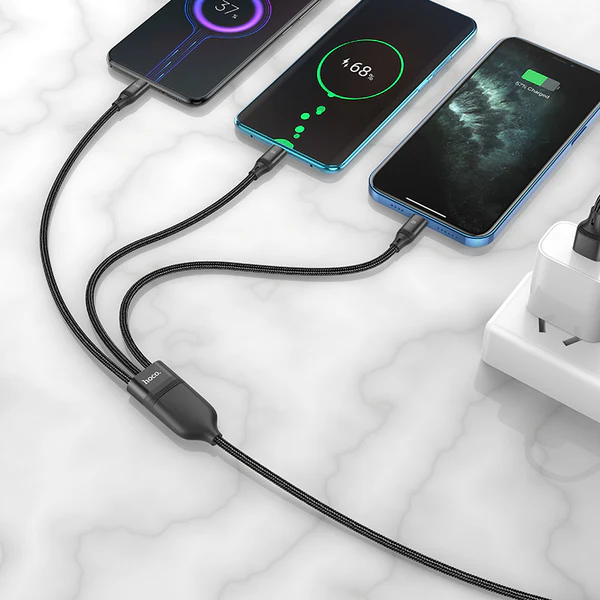 Hoco U104 3-in-1 Ultra 6A Fast Charging Data Cable for iP+Micro+Type-C