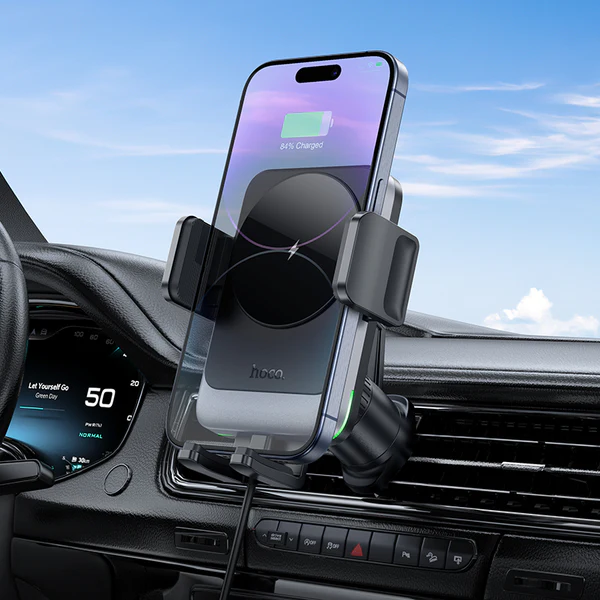 Hoco HW13 Speed Wireless Fast Charging Car Holder Air Vent (Black Metal Gray Color)