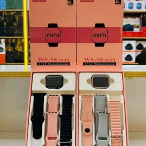 WISME WS-58 Mini Smartwatch – Compact Fitness Watch with Stylish 3-Strap Combo