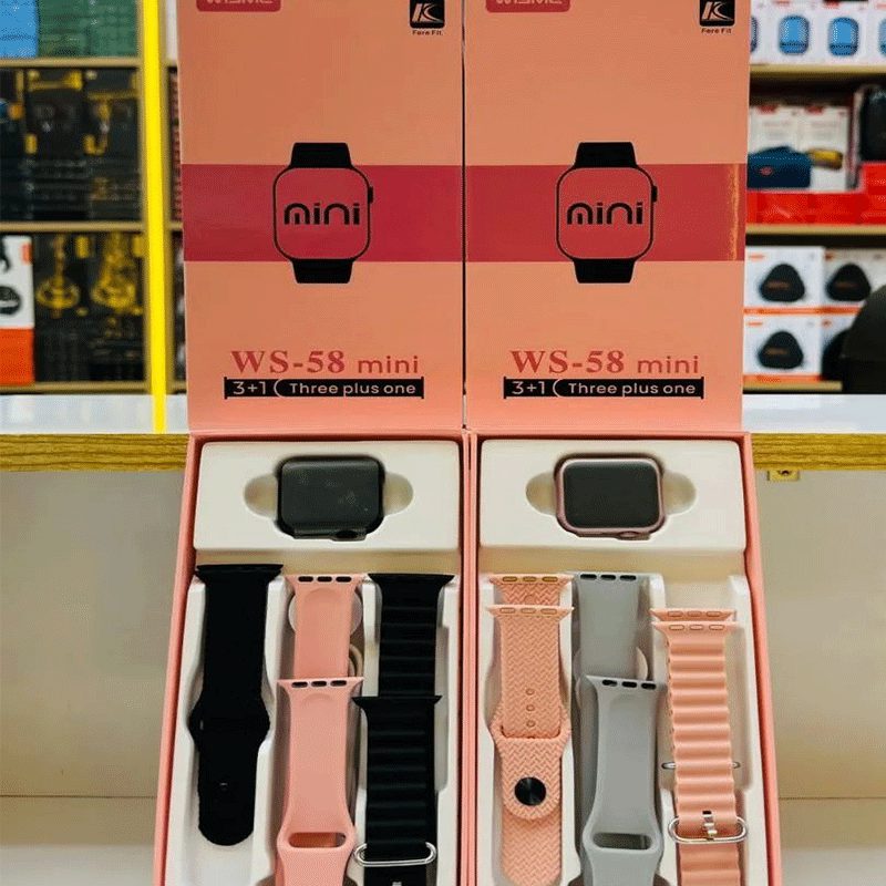 WISME WS-58 Mini Smartwatch Compact Fitness Watch with Stylish 3-Strap Combo
