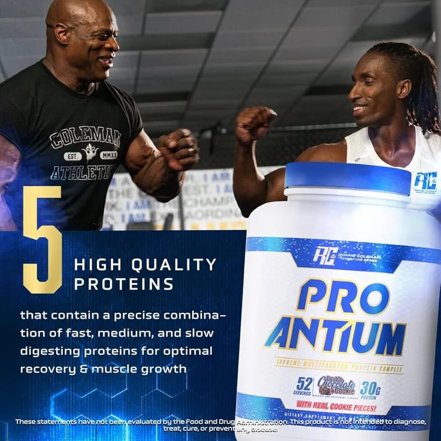 Ronnie Coleman Pro-Antium 5.6lbs Multi-Source Protein Powder with Creatine BCAAs (Double Chocolate Cookie)