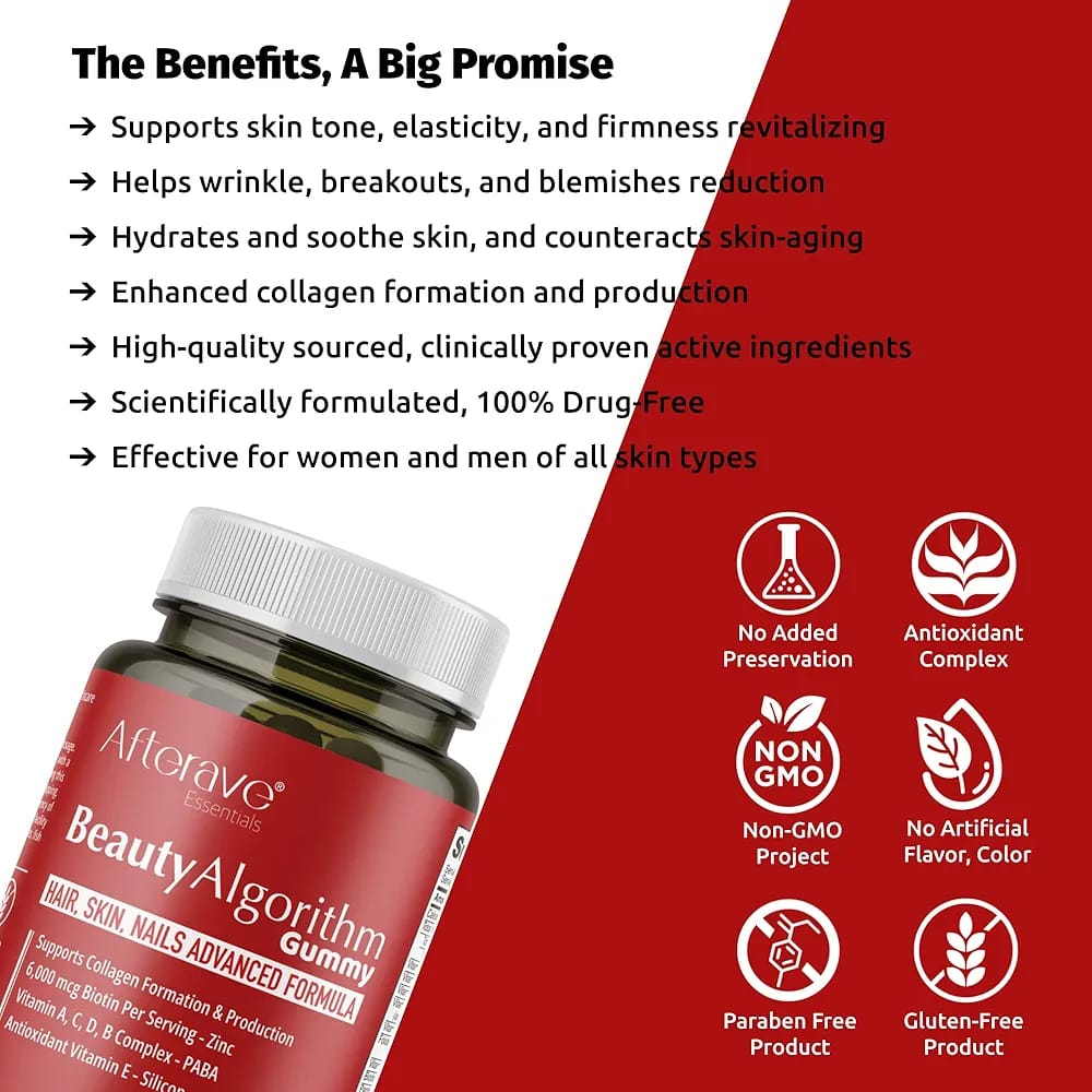 HairDaily Gummy Advanced Formula Hair Growth Skin Nail Strength | Afterave Essentials | Biotin 6000mcg Collagen Multivitamins