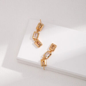 Cubic Zircon Rectangular Dangle Earrings