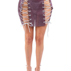 Full Rhinestones 4 Sides Lace Up Party Rave Club Mini Skirt LAVENDER