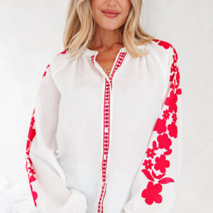 Floral Embroidered Puff Long Sleeve Shirt