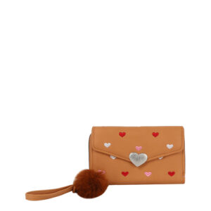 Heart Print Tri Fold Wristlet Wallet