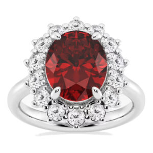 AGI Certified 3CTW Oval Lab Ruby Princess Diana Engagement Ring With
