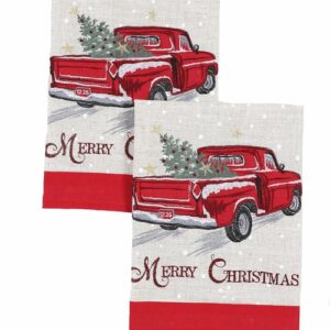 XD19812-Merry Christmas Truck Decorative Towels 14 by 22-Inch, Set of