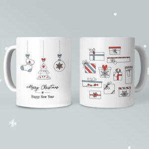Merry Christmas Mug with Stockings and Presents