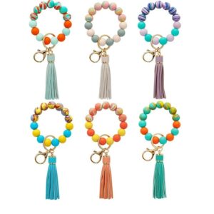 Colorful Silicone Beaded Tassel Wristlet Keychain Bracelets