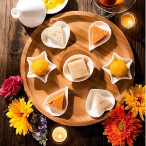 Bamboo Round 2 Section Platter 14" inch | For Appetizers / Barbecue /